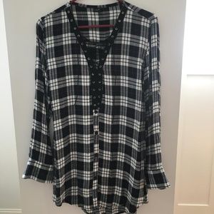 Flannel pattern lace-up top
